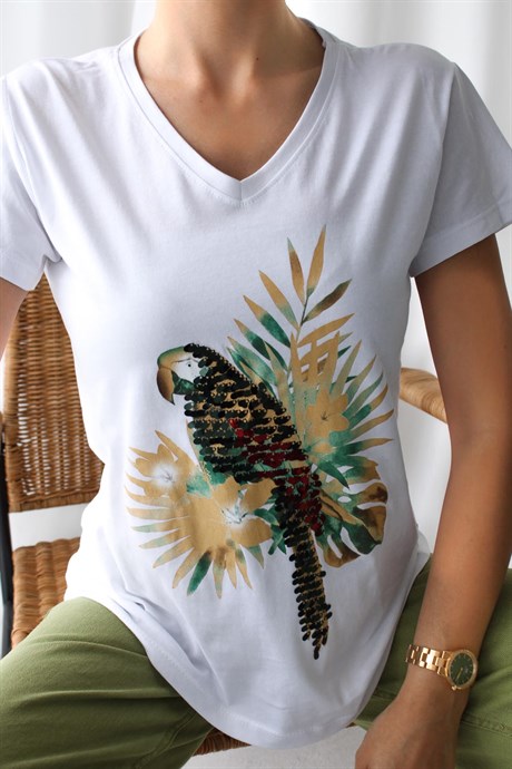 Papağan Desen Tasarım Tişört