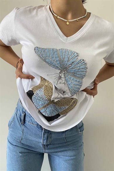 Blue butterfly Tasarım Tişört