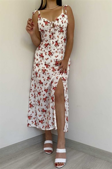 İp Askılı Astarlı Çiçek Desen Elbise