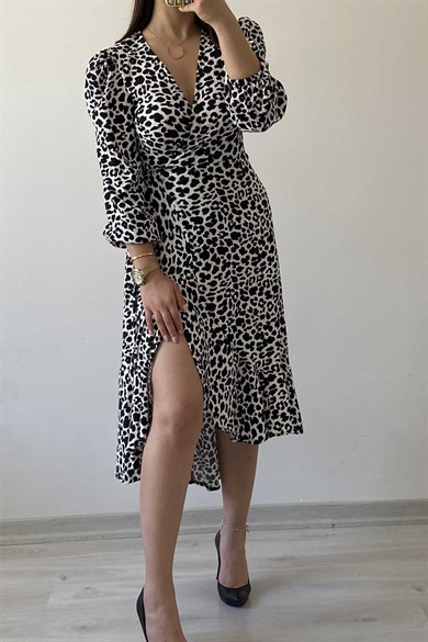 Leoapar Desen Volanlı Maxi Anvelop Elbise