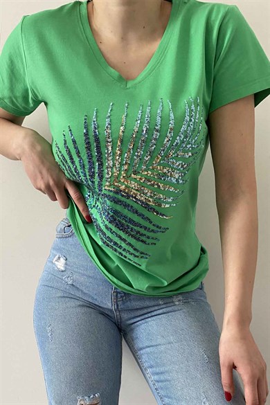 Tropikal Yaprak Desen Tasarım Tişört