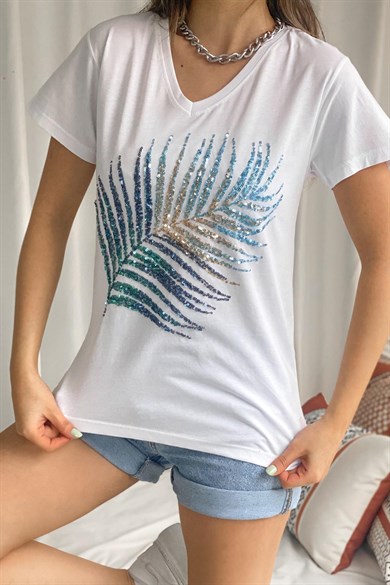 Tropikal Yaprak Desen Tasarım Tişört