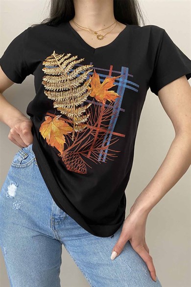 Turuncu Yaprak Desen Tasarım Tişört